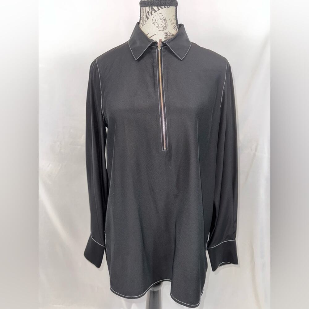 EUC: LAFAYETTE 148 New York Black Zip-Front Top (v)